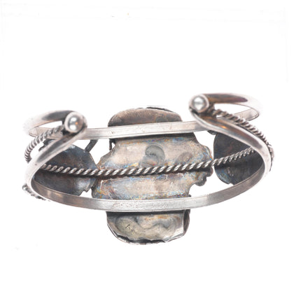 6.5" Vintage Navajo sterling silver 2 stone turquoise leafwork cuff bracelet