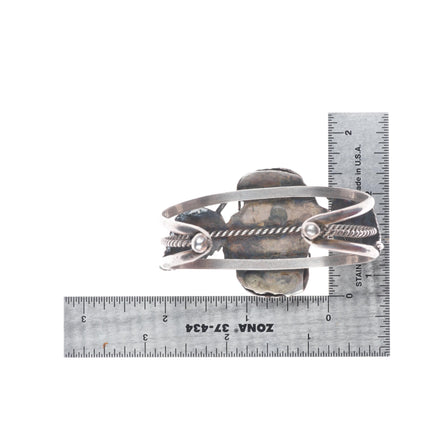 6.5" Vintage Navajo sterling silver 2 stone turquoise leafwork cuff bracelet