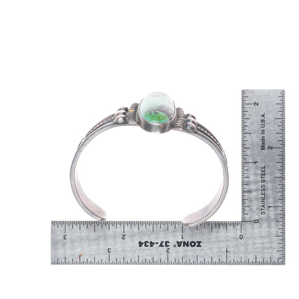 6.7" 1930's Navajo Ingot Silver Blackjack turquoise deep stamped cuff bracelet