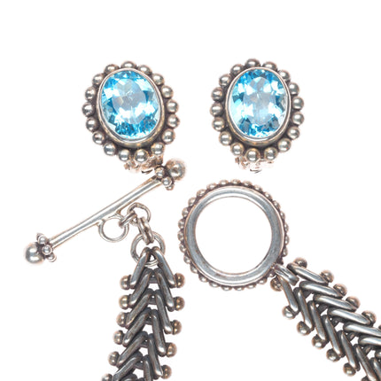 Stephen Dweck Blue Topaz carved quartz/abalone sterling silver necklace/earrings