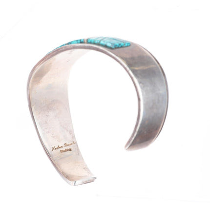 7.2" Norton Becenti Navajo sterling silver spiderweb turquoise cuff bracelet