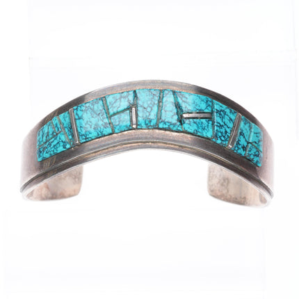 7.2" Norton Becenti Navajo sterling silver spiderweb turquoise cuff bracelet