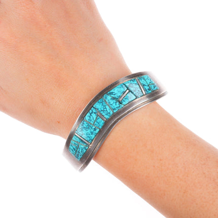 7.2" Norton Becenti Navajo sterling silver spiderweb turquoise cuff bracelet