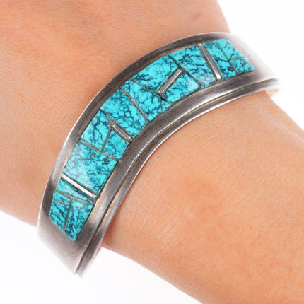 7.2" Norton Becenti Navajo sterling silver spiderweb turquoise cuff bracelet