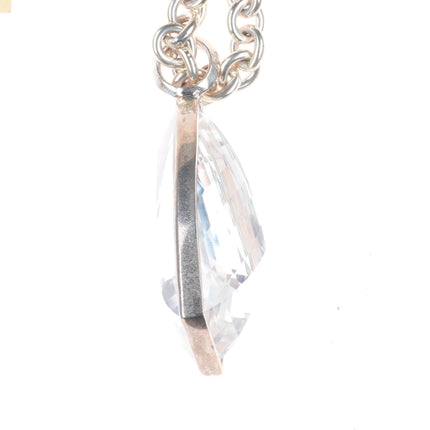 Heavy Retro Stephen Dweck long crystal pendant sterling silver necklace