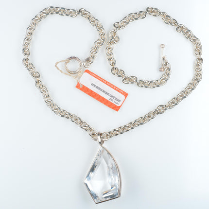 Heavy Retro Stephen Dweck long crystal pendant sterling silver necklace