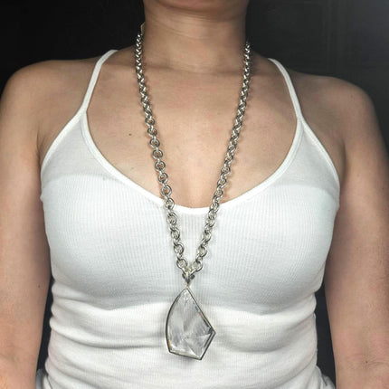 Heavy Retro Stephen Dweck long crystal pendant sterling silver necklace