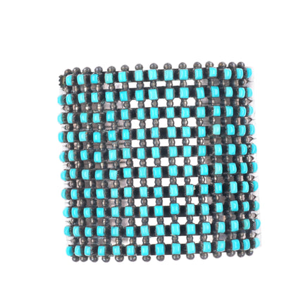 7.1" vintage Zuni square cut turquoise wide stack sterling silver cuff bracelet