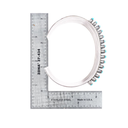 7.1" vintage Zuni square cut turquoise wide stack sterling silver cuff bracelet