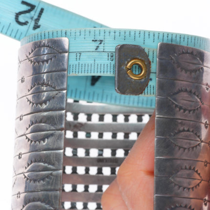 7.1" vintage Zuni square cut turquoise wide stack sterling silver cuff bracelet