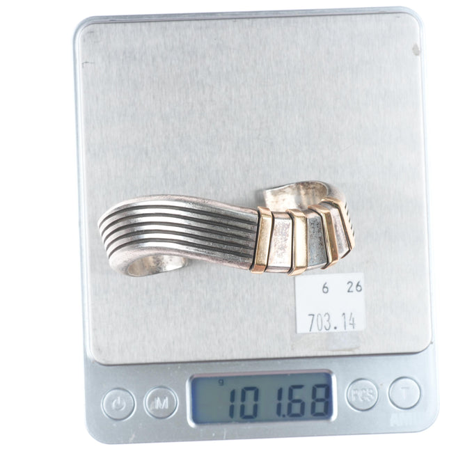 6.3" Heavy 14k gold/Sterling silver modernist Edison Cummings Navajo