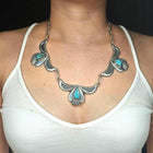 Heavy vintage Navajo sterling silver 3 stone turquoise station necklace
