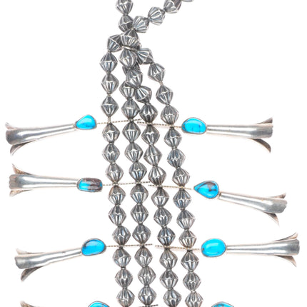 Bisbee Turquoise Vintage Navajo sterling silver squash blossom necklace 27"