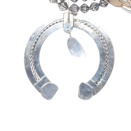 Bisbee Turquoise Vintage Navajo sterling silver squash blossom necklace 27"