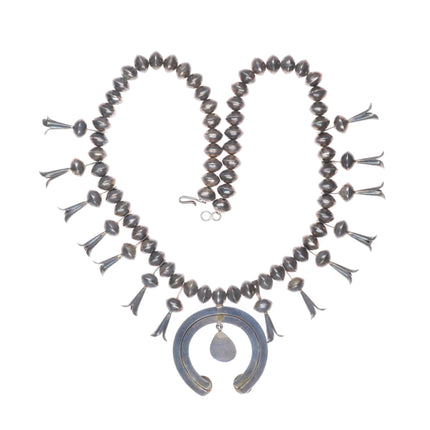 Vintage Navajo sterling silver squash blossom necklace w/turquoise naja