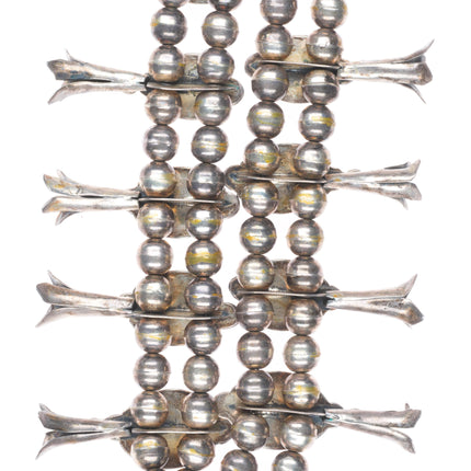 Vintage Jimmie Long Navajo sterling silver turquoise squash blossom necklace 30"