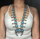 Vintage Jimmie Long Navajo sterling silver turquoise squash blossom necklace 30