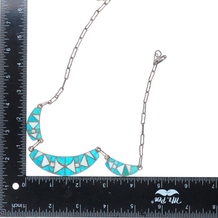 Vintage Zuni sterling silver high grade turquoise/shell channel inlay necklace