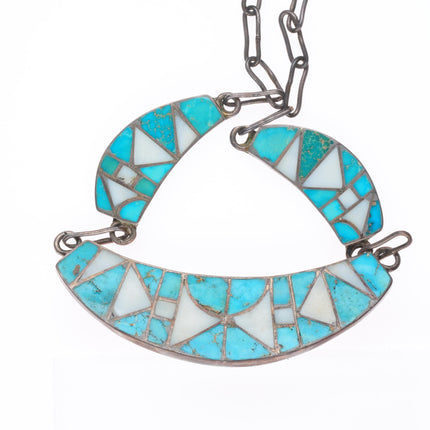 Vintage Zuni sterling silver high grade turquoise/shell channel inlay necklace
