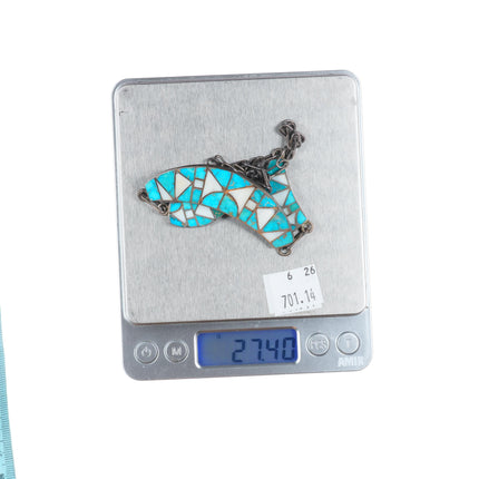 Vintage Zuni sterling silver high grade turquoise/shell channel inlay necklace