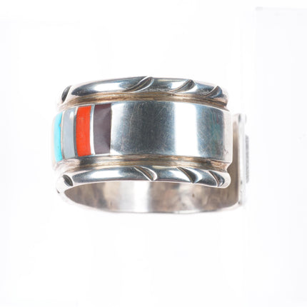 6.3" Gasper Zuni sterling silver multi-stone inlay wide cuff bracelet