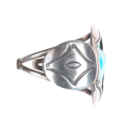 7" Aaron Chischiligi Navajo deep stamped sterling silver turquoise cuff bracelet