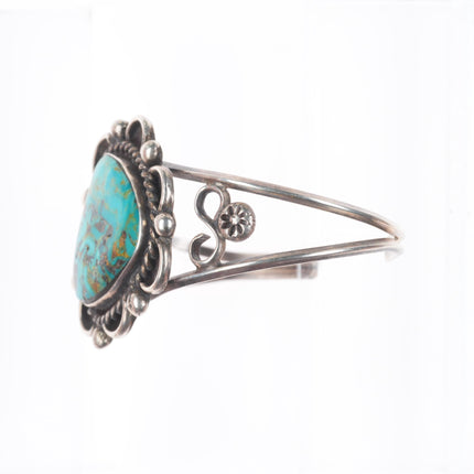6" Vintage Navajo sterling silver nice turquoise rope bezel cuff bracelet