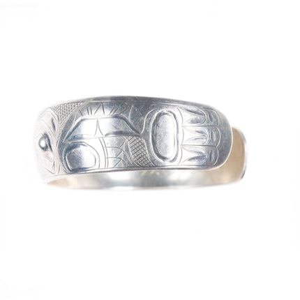 6.75" Gene Chilton Tlingit Sterling silver Raven carved cuff bracelet