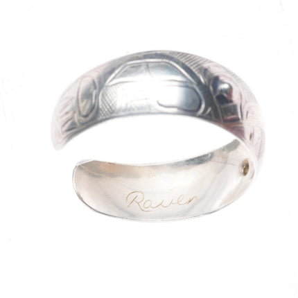 6.75" Gene Chilton Tlingit Sterling silver Raven carved cuff bracelet