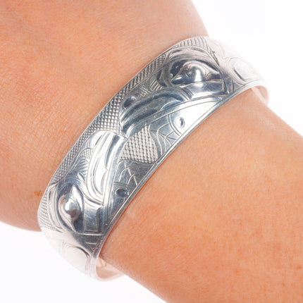 6.75" Gene Chilton Tlingit Sterling silver Raven carved cuff bracelet