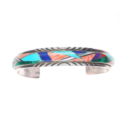 6.6" Vintage southwestern sterling silver multi-stone inlay cuff bracelet