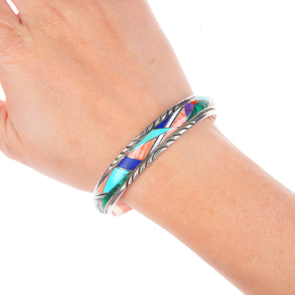 6.6" Vintage southwestern sterling silver multi-stone inlay cuff bracelet