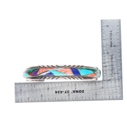 6.6" Vintage southwestern sterling silver multi-stone inlay cuff bracelet