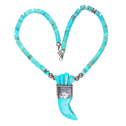 Vintage Santo Domingo sterling silver turquoise tooth//claw form pendant