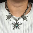 30's-40's Vintage Zuni or Navajo cast sterling silver beaded necklace turquoise