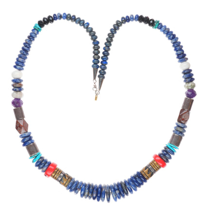 Tommy Singer Navajo sterling silver, Brass, Sodalite, turquoise, coral necklace