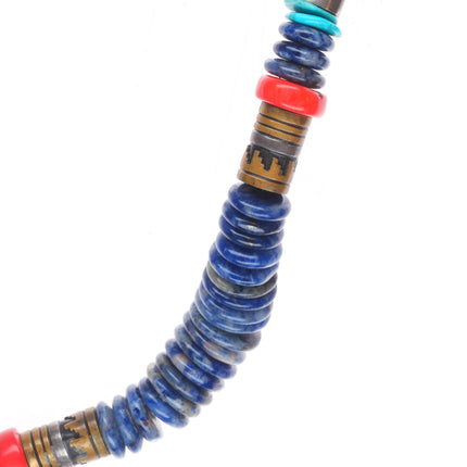 Tommy Singer Navajo sterling silver, Brass, Sodalite, turquoise, coral necklace