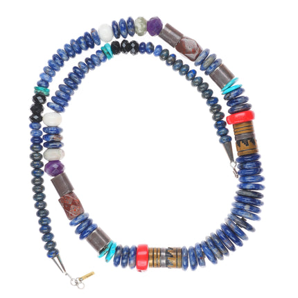 Tommy Singer Navajo sterling silver, Brass, Sodalite, turquoise, coral necklace