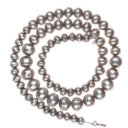 24.5" Vintage Navajo Pearls hand stamped sterling silver beaded necklace