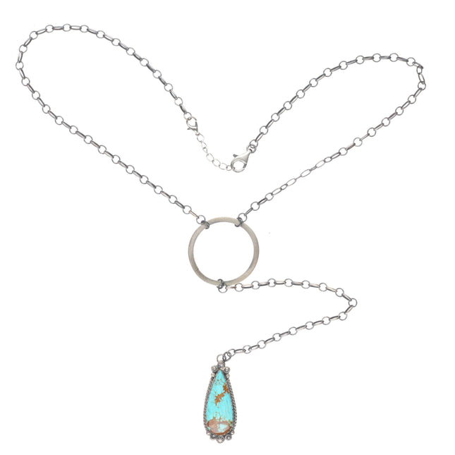 Robert Shakey Navajo sterling silver long dangly necklace w/ turquoise pendant