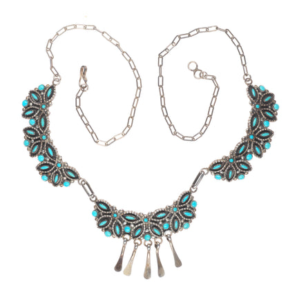 Donnie & Lenora Dosedo Zuni sterling silver turquoise petit point bib necklace