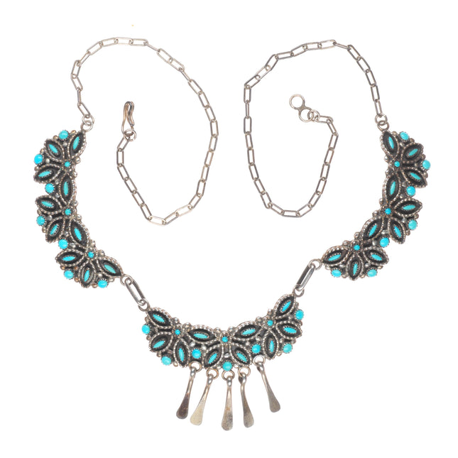 Donnie & Lenora Dosedo Zuni sterling silver turquoise petit point bib necklace