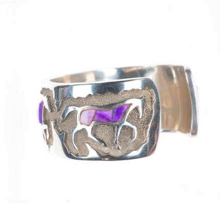 6.3" Ben Nighthorse Campbell Cheyenne sterling silver horses inlay cuff bracelet