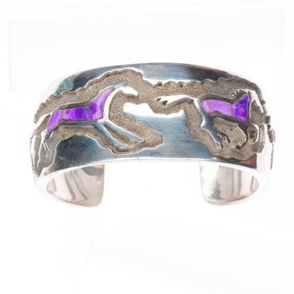 6.3" Ben Nighthorse Campbell Cheyenne sterling silver horses inlay cuff bracelet