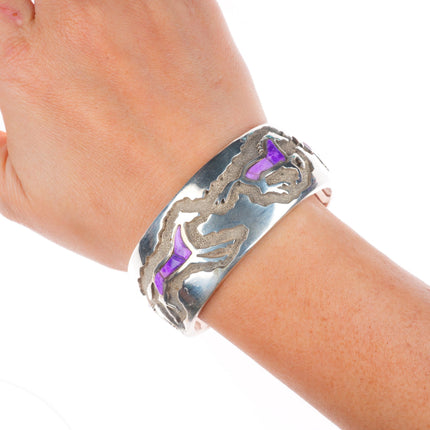 6.3" Ben Nighthorse Campbell Cheyenne sterling silver horses inlay cuff bracelet