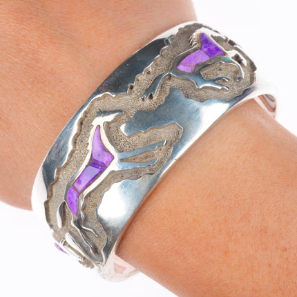 6.3" Ben Nighthorse Campbell Cheyenne sterling silver horses inlay cuff bracelet