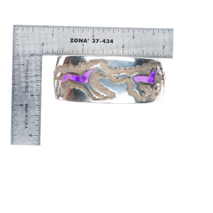 6.3" Ben Nighthorse Campbell Cheyenne sterling silver horses inlay cuff bracelet