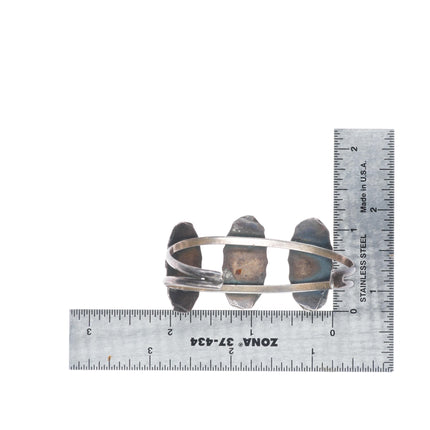 6" vintage Navajo sterling silver turquoise, shell, jet inlay cuff bracelet