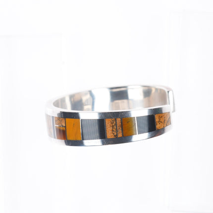 6.25" Donald Douglas Navajo sterling silver black jade, tigers eye cuff bracelet
