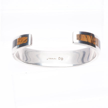 6.25" Donald Douglas Navajo sterling silver black jade, tigers eye cuff bracelet